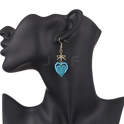 Handmade Glass Seed Beads Heart Dangle Earrings EJEW-MZ00577-1