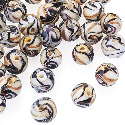 30Pcs Handmade Gold Sand Lampwork Beads LAMP-TA0002-37A-1