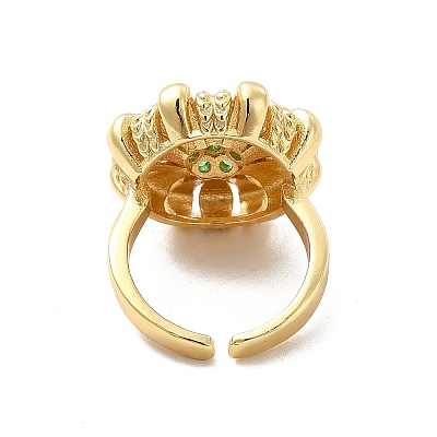 Cubic Zirconia Flower Open Cuff Ring RJEW-C055-05G-1