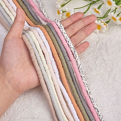 10 Strands 10 Colors Flat Round Handmade Polymer Clay Beads CLAY-SZ0001-98-1