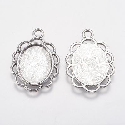 Tibetan Style Pendant Cabochon Settings X-TIBEP-0584-S-FF-1