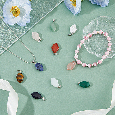 10Pcs 10 Styles Mixed Gemstone Pendants G-HY0001-46-1