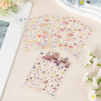 4Pcs 4 Styles Flower Pattern Self Adhesive PET Nail Art Stickers Decals MRMJ-SP0001-19-1