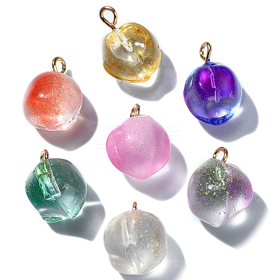 50Pcs Transparent Spray Painted Glass Peach Pendants GLAA-CJ0002-24-1