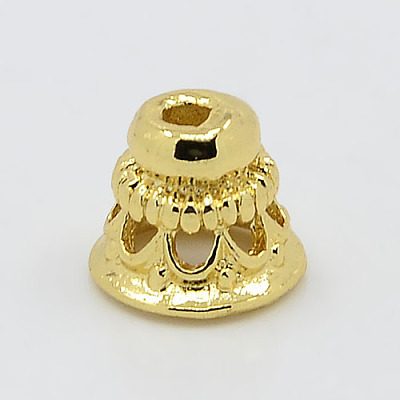 Real 18K Gold Plated Brass Bead Cones KK-K093-03G-1