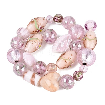 Handmade Foil Glass with Gold Sand Lampwork Beads Strands FOIL-Q002-08F-1