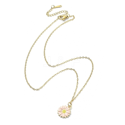 Alloy Enamel Sunflower Pendant Necklace with 304 Stainless Steel Chains NJEW-JN04412-01-1