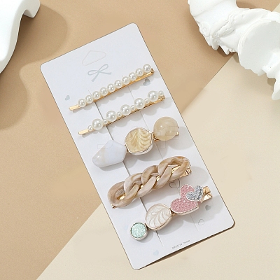 5Pcs Iron Alloy with Plastic Pear Alligator Hair Clips & Hair Bobby Pins PW-WG90E75-01-1