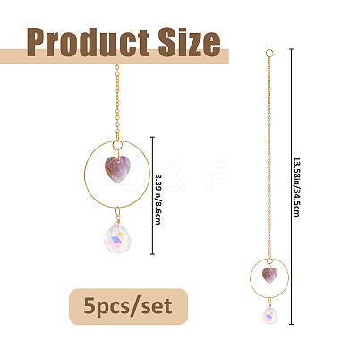5Pcs Natural Mixed Stone & Glass Suncatchers HJEW-FH00260-1