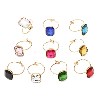 304 Stainless Steel with Glass Cuff Rings for Women RJEW-K309-41D-1