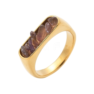 Rectangle Natural Amethyst Chips Finger Rings RJEW-D303-02G-05-1