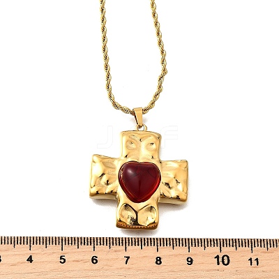 Cross with Heart 304 Stainless Steel Cubic Zirconia Pendant Necklaces NJEW-H070-01G-01-1