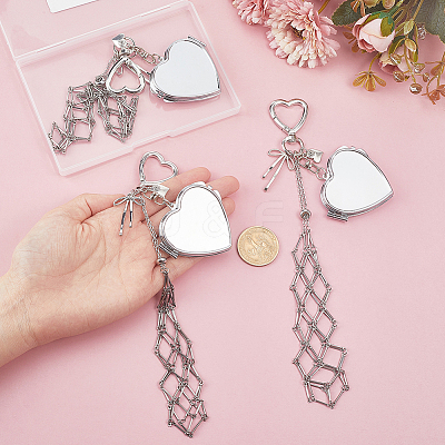 3Pcs 3 Styles 201 Stainless Steel String Bag & Iron & Glass Mirror & Alloy Bowknot Pendant Keychains HJEW-SC0003-32-1