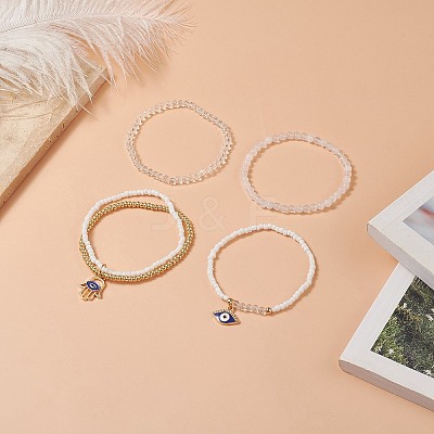 4Pcs 4 Style Natural White Jade & Glass Beaded Stretch Bracelets Set BJEW-JB09227-1