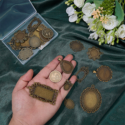 20Pcs 10 Styles Tibetan Style Zinc Alloy Pendant Cabochon Settings TIBEP-SC0003-50-1