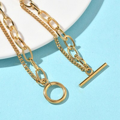 304 Stainless Steel Curb & Cable Chain Double Layer Bracelets for Women BJEW-G779-05G-1