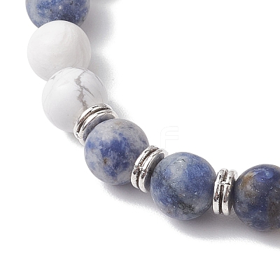 8mm Round Natural Howlite & Blue Spot Jasper Beaded Stretch Bracelets for Women BJEW-TA00529-1