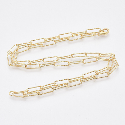 Brass Textured Paperclip Chain Necklace Making MAK-S072-02B-G-1