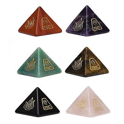 6Pcs Natural Obsidian & Red Jasper & Amethyst & Tiger Eye & Rose Quartz & Green Aventurine Orgonite Pyramid Display Decorations G-C186-04-1
