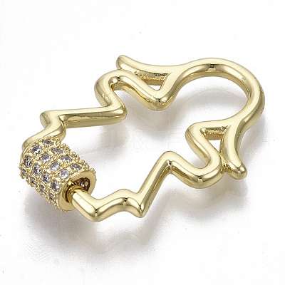 Brass Micro Pave Clear Cubic Zirconia Screw Carabiner Lock Charms ZIRC-T013-07G-NF-1