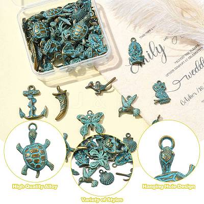 50Pcs 10 Styles Tibetan Style Alloy Pendants FIND-CJ0004-28-1