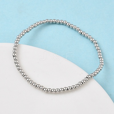 Brass Round Beaded Stretch Bracelets for Men Women BJEW-B148-05A-P-1