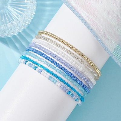 8Pcs 8 Color Glass Seed Beaded Stretch Bracelets Set for Women BJEW-JB09661-02-1