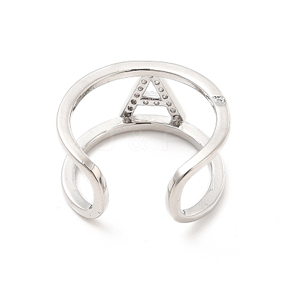 Clear Cubic Zirconia Initial Letter Open Cuff Ring RJEW-A012-01P-A-1