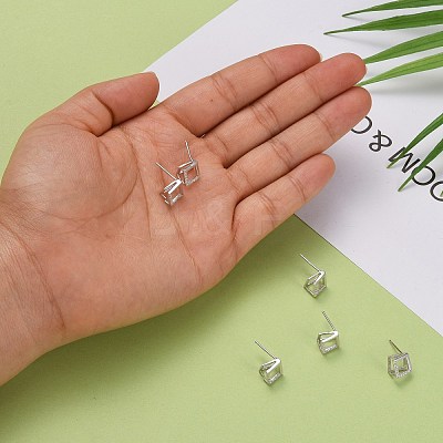 Rhodium Plated 925 Sterling Silver Stud Earring Findings X-STER-F048-28P-1