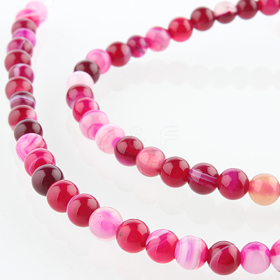 Natural Striped Agate/Banded Agate Round Bead Strands G-E231-02-1