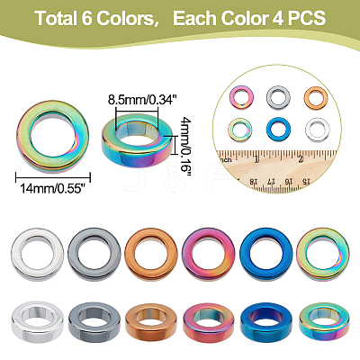 24Pcs 6 Colors PVD Vacuum Plating Non-magnetic Synthetic Hematite Linking Rings G-AR0004-76-1