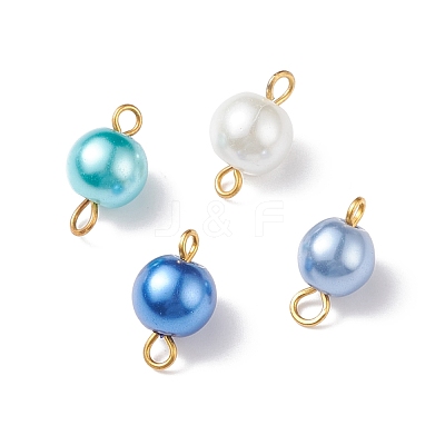 Glass Imitation Pearl Connector Charms PALLOY-JF01881-01-1