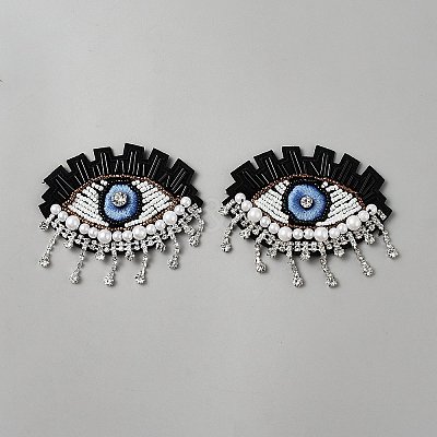 Glass Rhinestone Embroider Thread Iron on/Sew On Patches PATC-WH20029-09-1