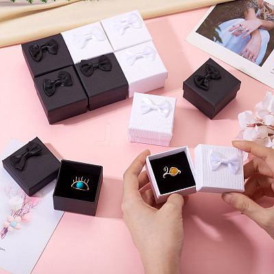 12Pcs 2 Colors Square Cardboard Paper Ring Gift Storage Boxes CON-TA0001-23-1
