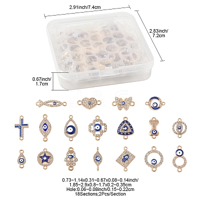 36Pcs 18 Styles Alloy Blue Enamel Connector Charms ENAM-FS0002-97-1