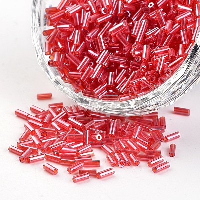 Transparent Colours Pearl Luster Plated Round Hole Glass Bugle Beads SEED-I001-105-1