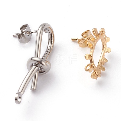 Stainless Steel & Brass Stud Earring Findings STAS-XCP0001-26-1