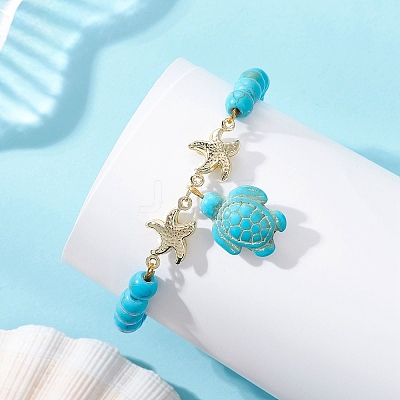 304 Stainless Steel & Synthetic Turquoise Charm Bracelets BJEW-JB14065-1