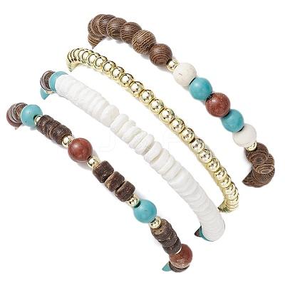 4Pcs 4 Styles Natural & Synthetic Gemstone & Wood Beaded Stretch Bracelets for Women Men BJEW-JB11562-1