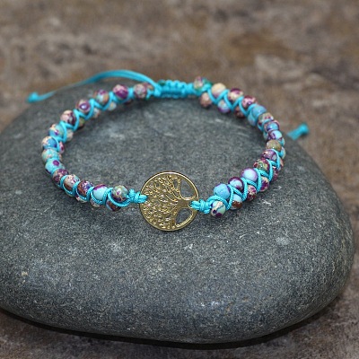 Natural Imperial Jasper Round Beaded Braided Bead Bracelets FS-WGE5EF2-05-1