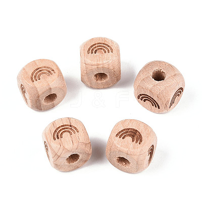 Engraved Beech Wood Beads WOOD-N015-08E-1