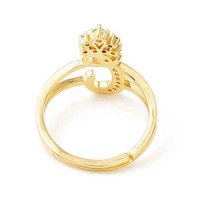 Clear Cubic Zirconia Initial Letter with Crown Adjustable Ring RJEW-M139-17C-1