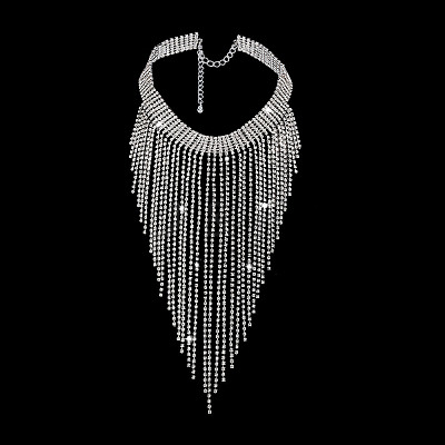 1Pc Iron Rhinestone Tennis Chains Bib Necklace NJEW-FG0001-11B-1