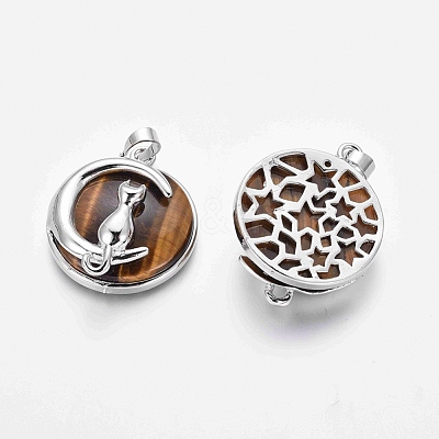 Natural Tiger Eye Kitten Pendants G-J386-B08-1