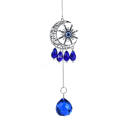 Woven Web/Net with Feather Glass Hanging Suncatcher Pendant Decoration DJEW-PW0008-02E-1