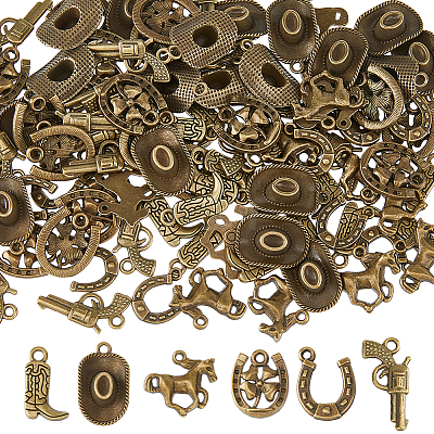 120Pcs 6 Styles Tibetan Style Alloy Pendants FIND-HS0002-13B-1