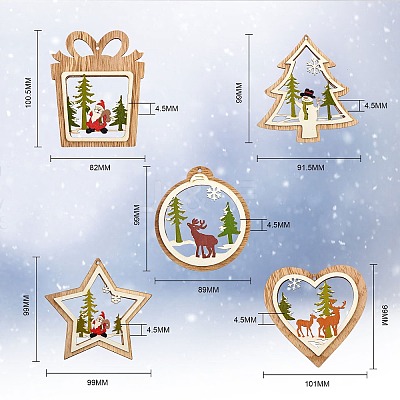 10Pcs 5 Style Wooden Ornaments WOOD-SZ0004-04-1
