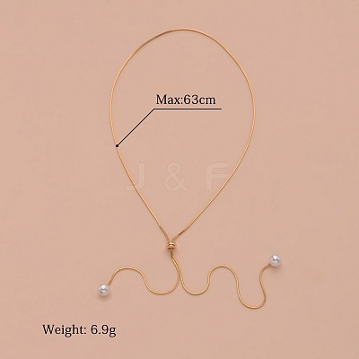 Alloy Snake Chain Slider Lariat Necklaces with Plastic Imitation Pearl Round Beads WG87CD3-01-1