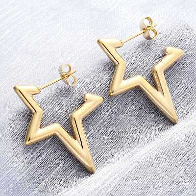 304 Stainless Steel Star Stud Earrings EJEW-B108-17G-1