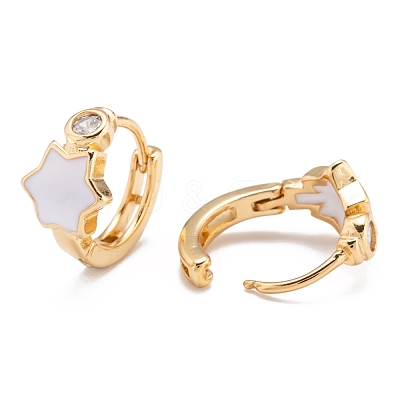 Brass Micro Pave Clear Cubic Zirconia Huggie Hoop Earrings EJEW-P187-B11-1